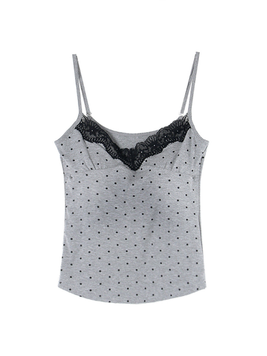 Lace Stitching Polka Dot Camisole Top