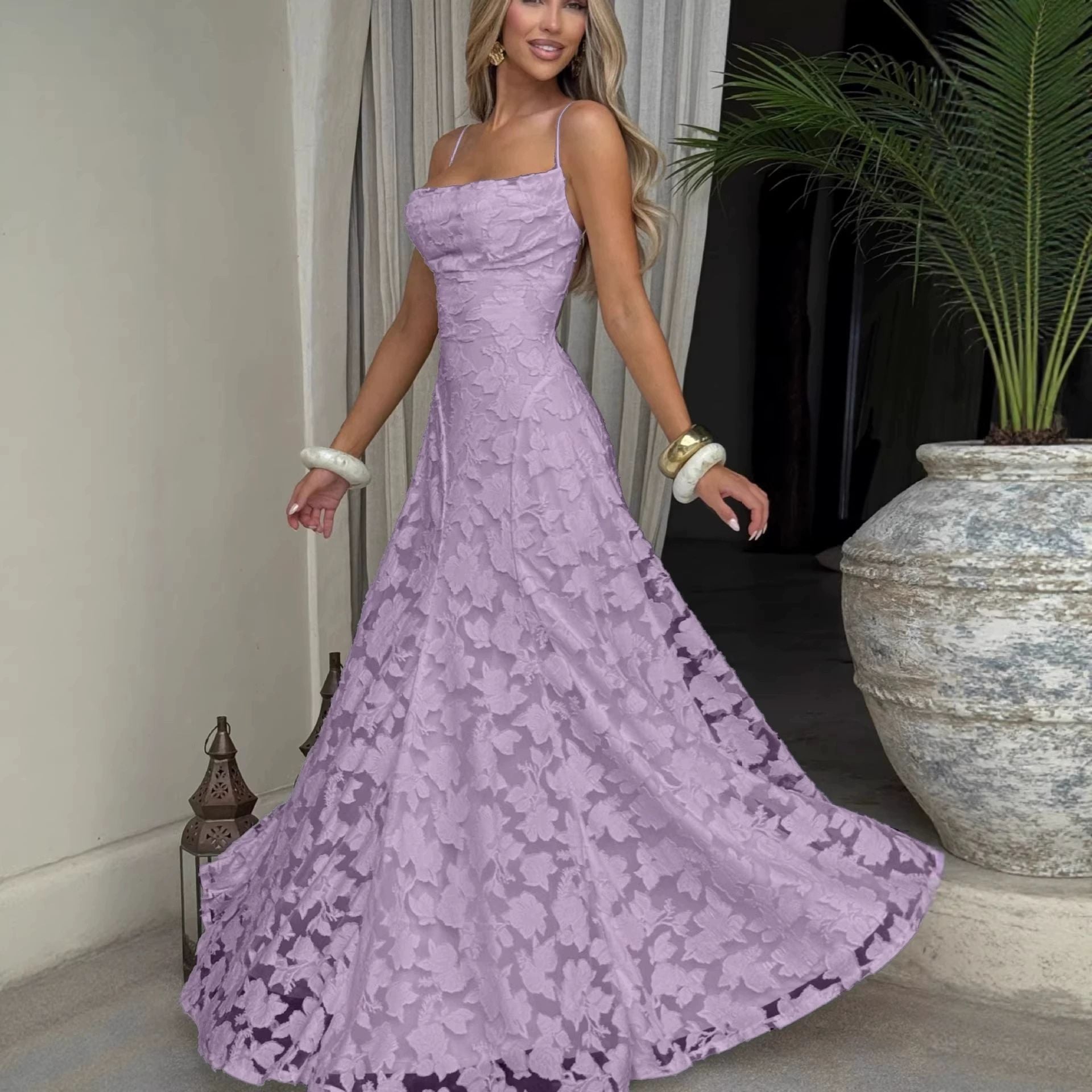 Elegant Sleeveless Suspender Dress with Cross Back Straps