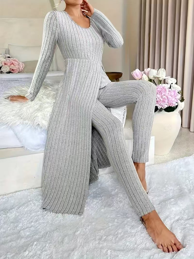 Women's Round Neck Long Sleeve Two-Piece Set