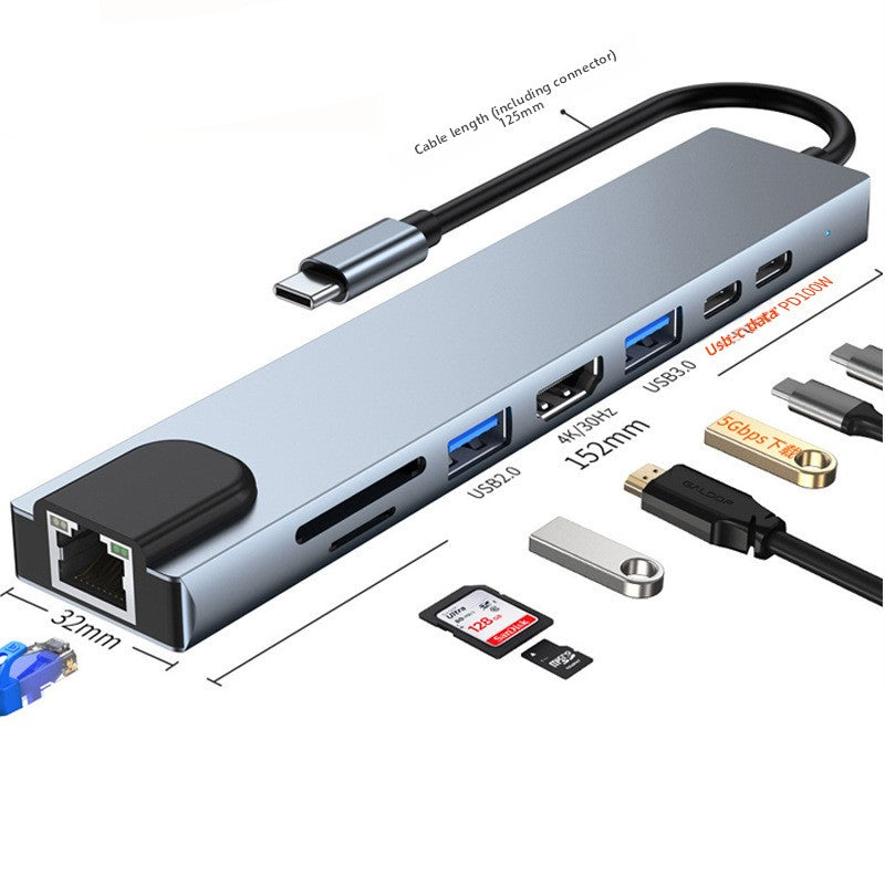 8-in-1 Type-C Docking Station with HDMI Ethernet PD Charging