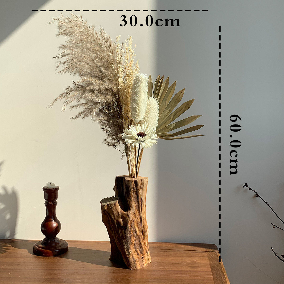 Solid Wood Zen Vase with Dried Flowers