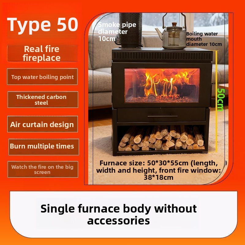 French Style Cream Real Flame Wood Burning Fireplace