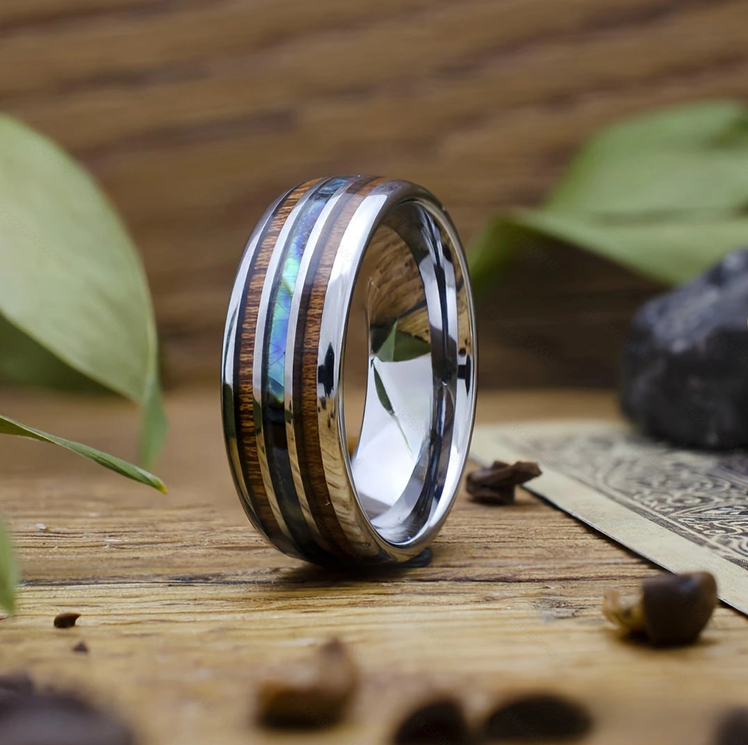 Stainless Steel Meteorite Inlay Ring