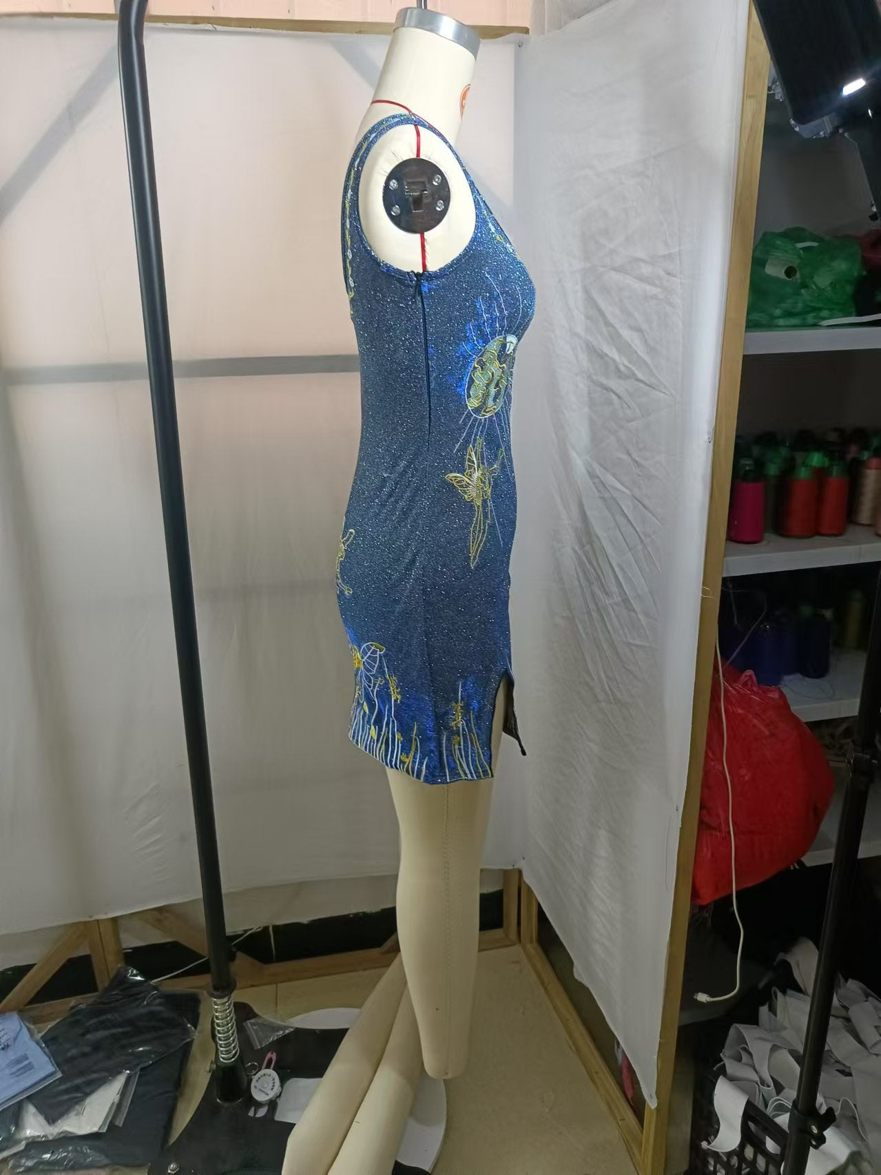 Sling Neck Embroidery Cotton Dress
