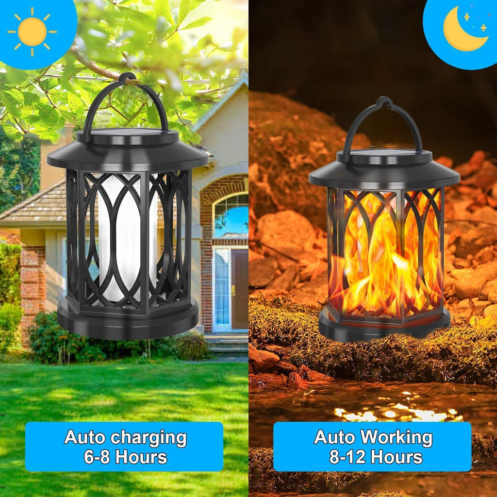 Solar Powered Flame Effect Garden Lantern with Clip