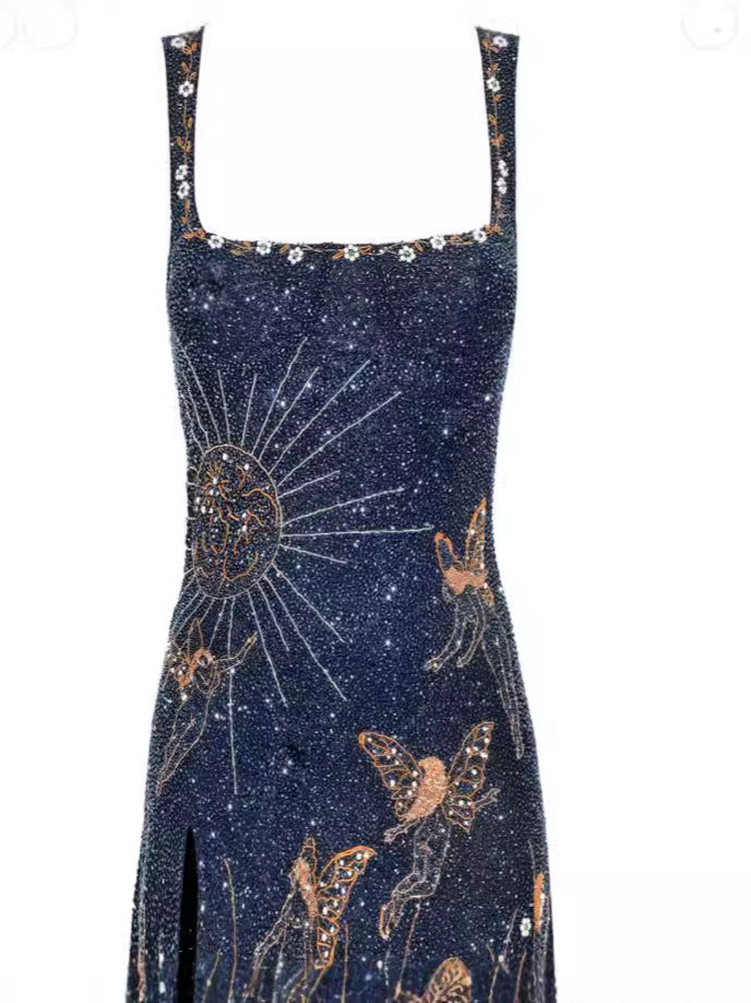 Sling Neck Embroidery Cotton Dress