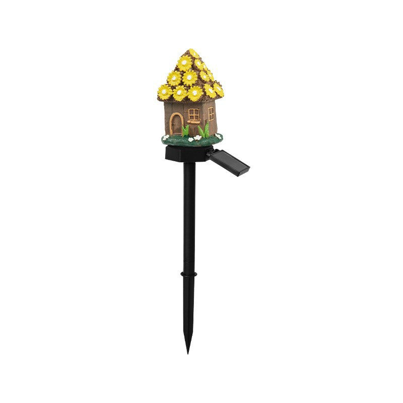 Solar Powered Resin House Garden Light with LED