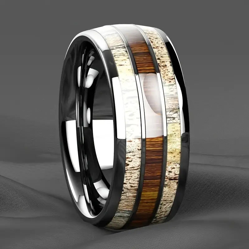 Stainless Steel Meteorite Inlay Ring