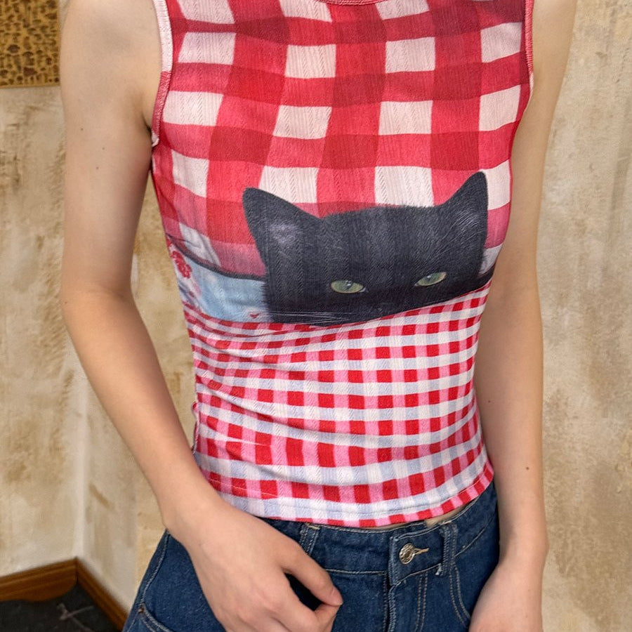 Plaid Detachable Strap A-Line Vest