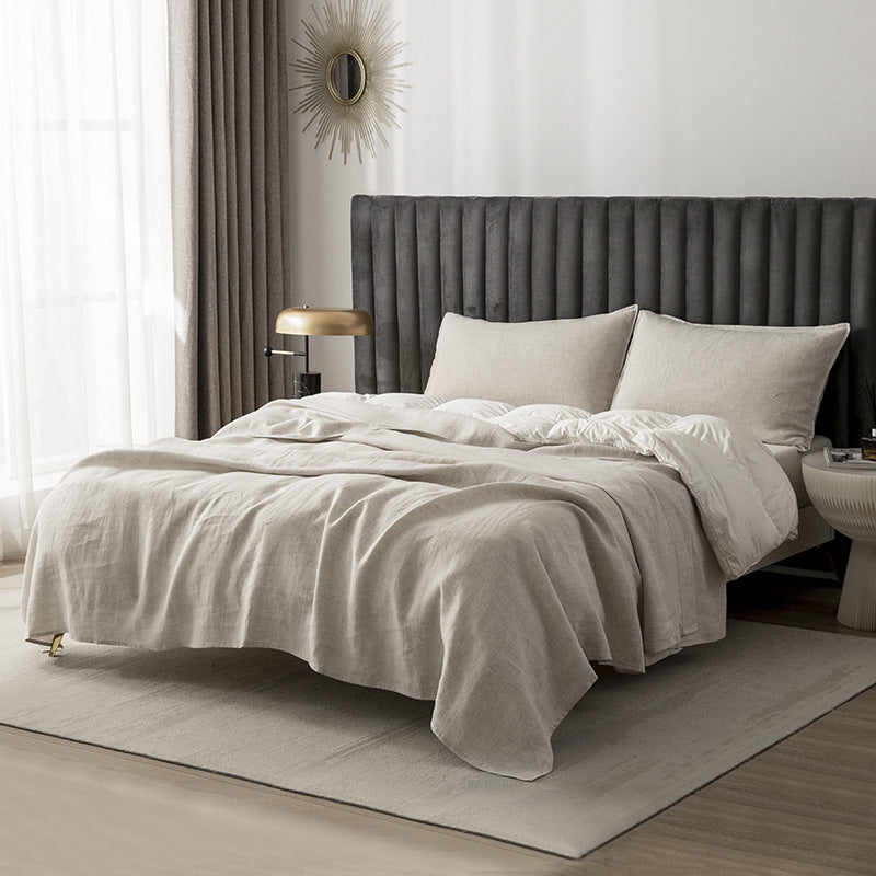 Washed Pure Linen Bed Sheet Solid Color Light Luxury