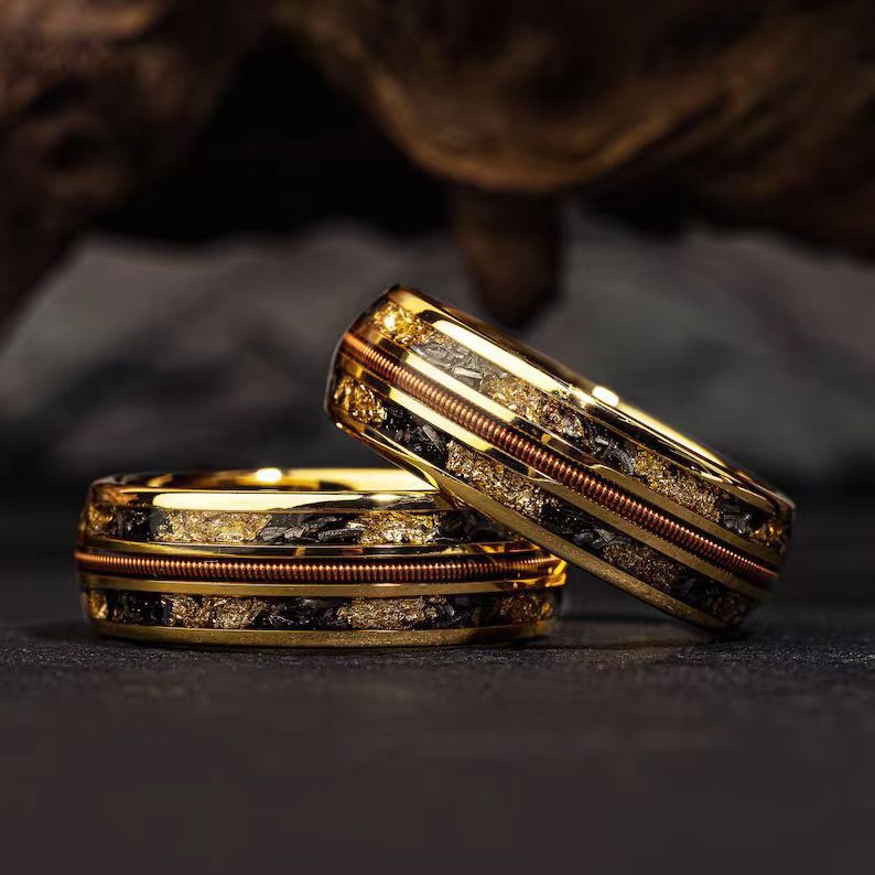 Stainless Steel Meteorite Inlay Ring