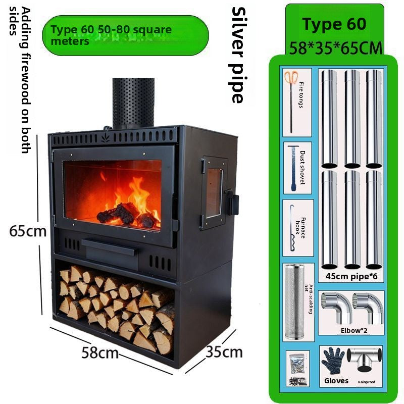 French Style Cream Real Flame Wood Burning Fireplace