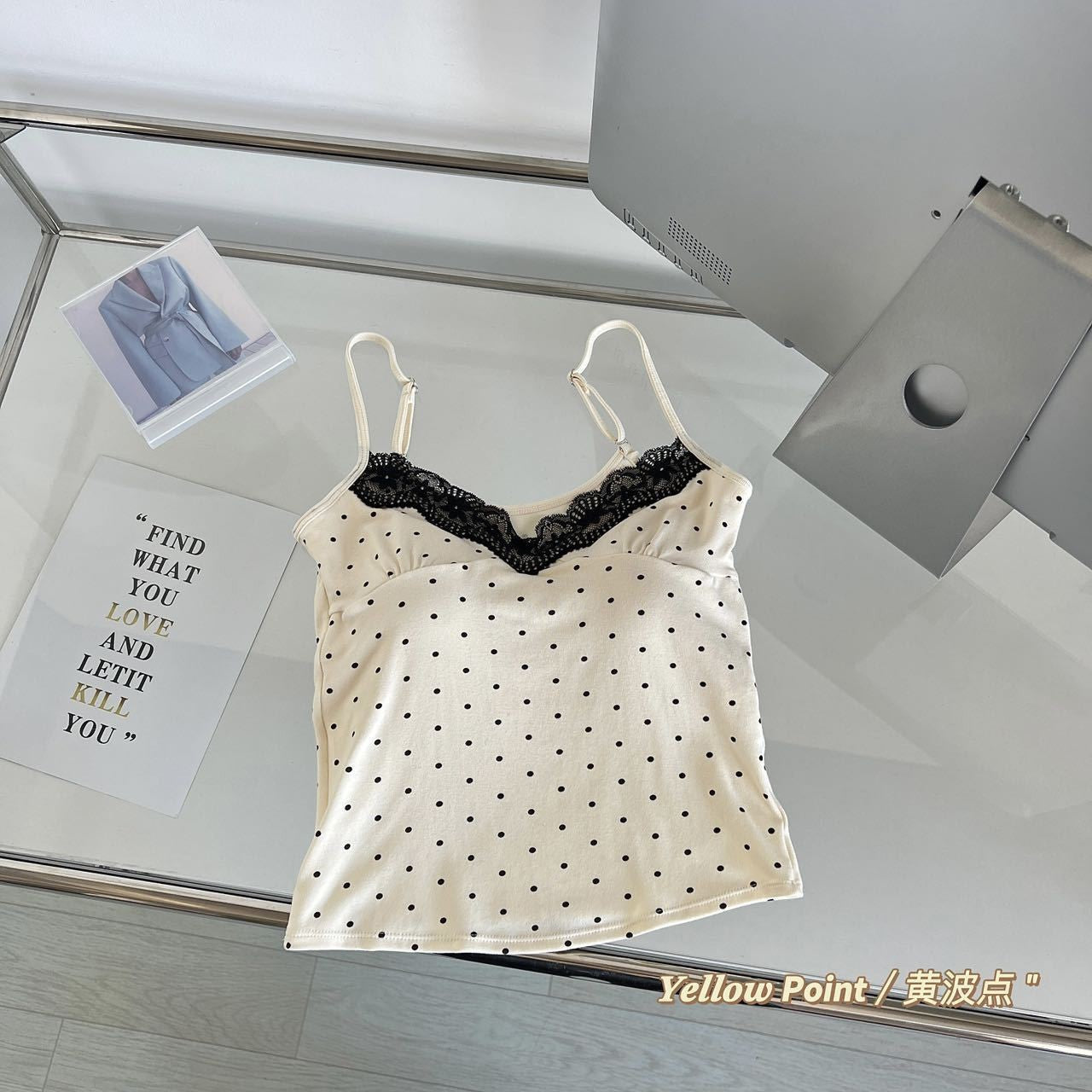 Lace Stitching Polka Dot Camisole Top