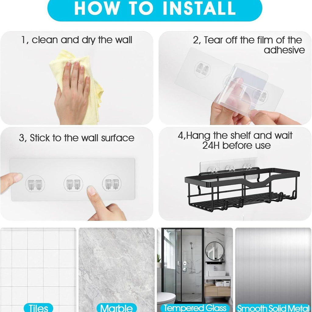 Iron Bathroom Storage Rack with No-Drill Mounting