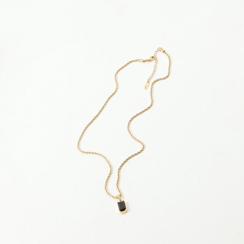Rectangular Black Gemstone Twist Necklace