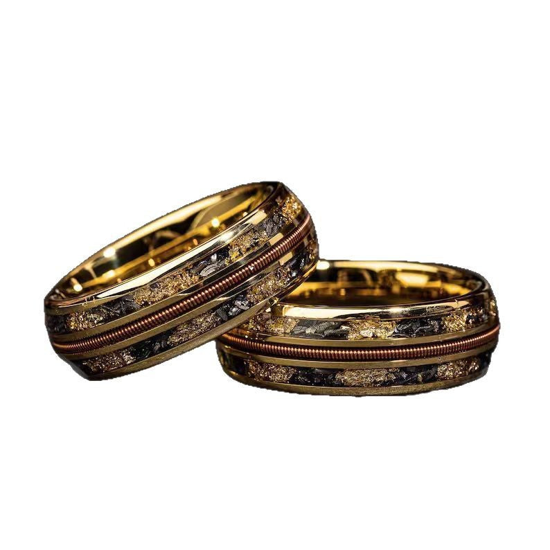 Stainless Steel Meteorite Inlay Ring