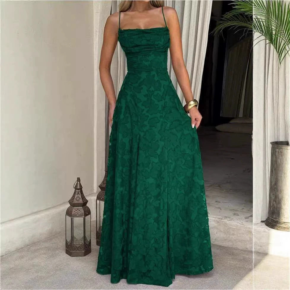 Elegant Sleeveless Suspender Dress with Cross Back Straps