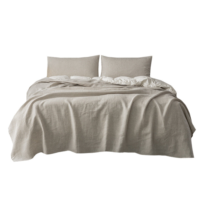 Washed Pure Linen Bed Sheet Solid Color Light Luxury