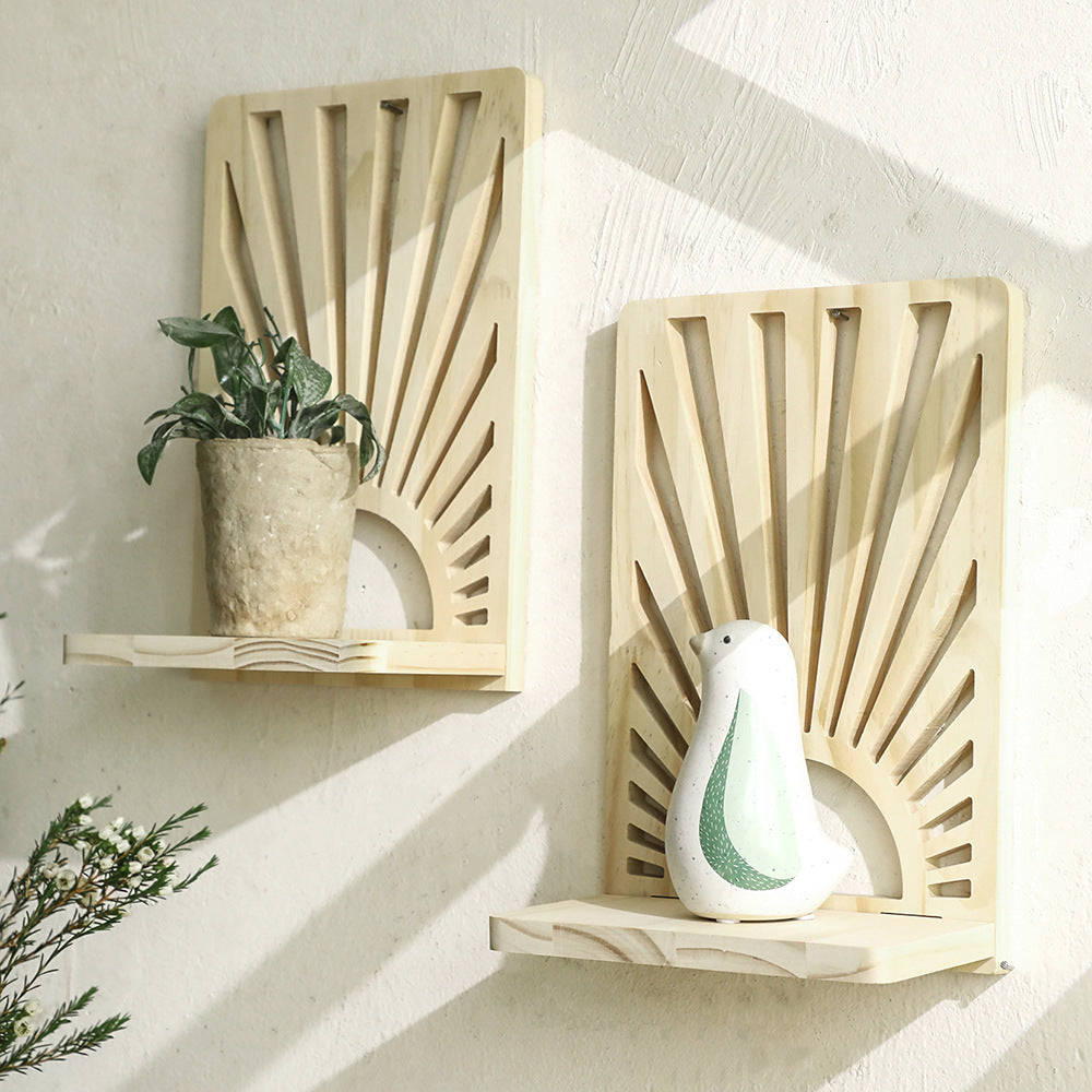 Fan-shaped Hollow Wooden Wall Flower Pot Shelf
