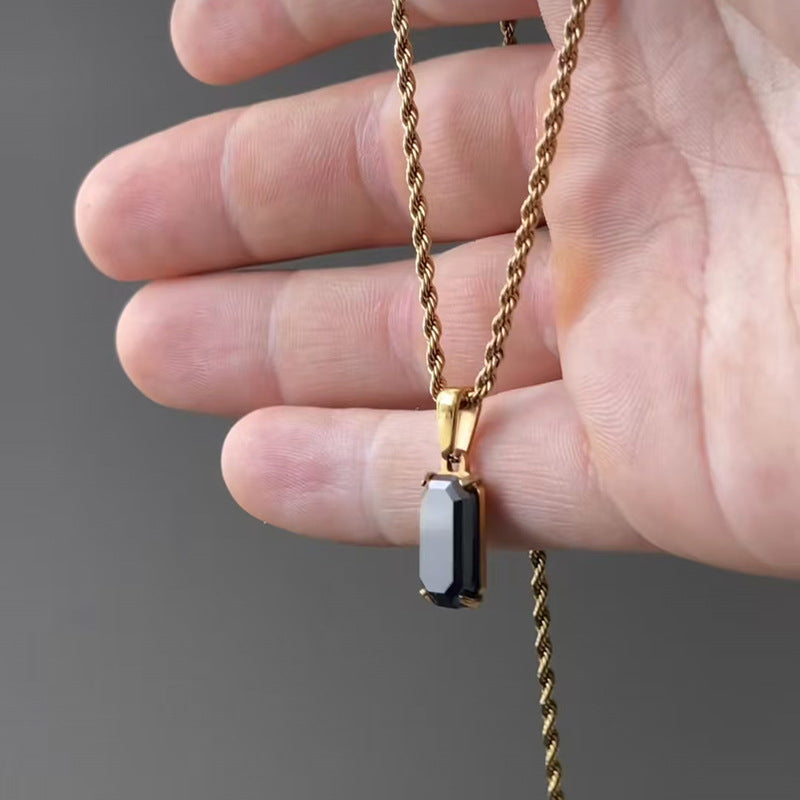 Rectangular Black Gemstone Twist Necklace