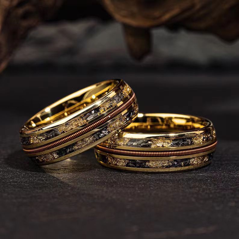Stainless Steel Meteorite Inlay Ring