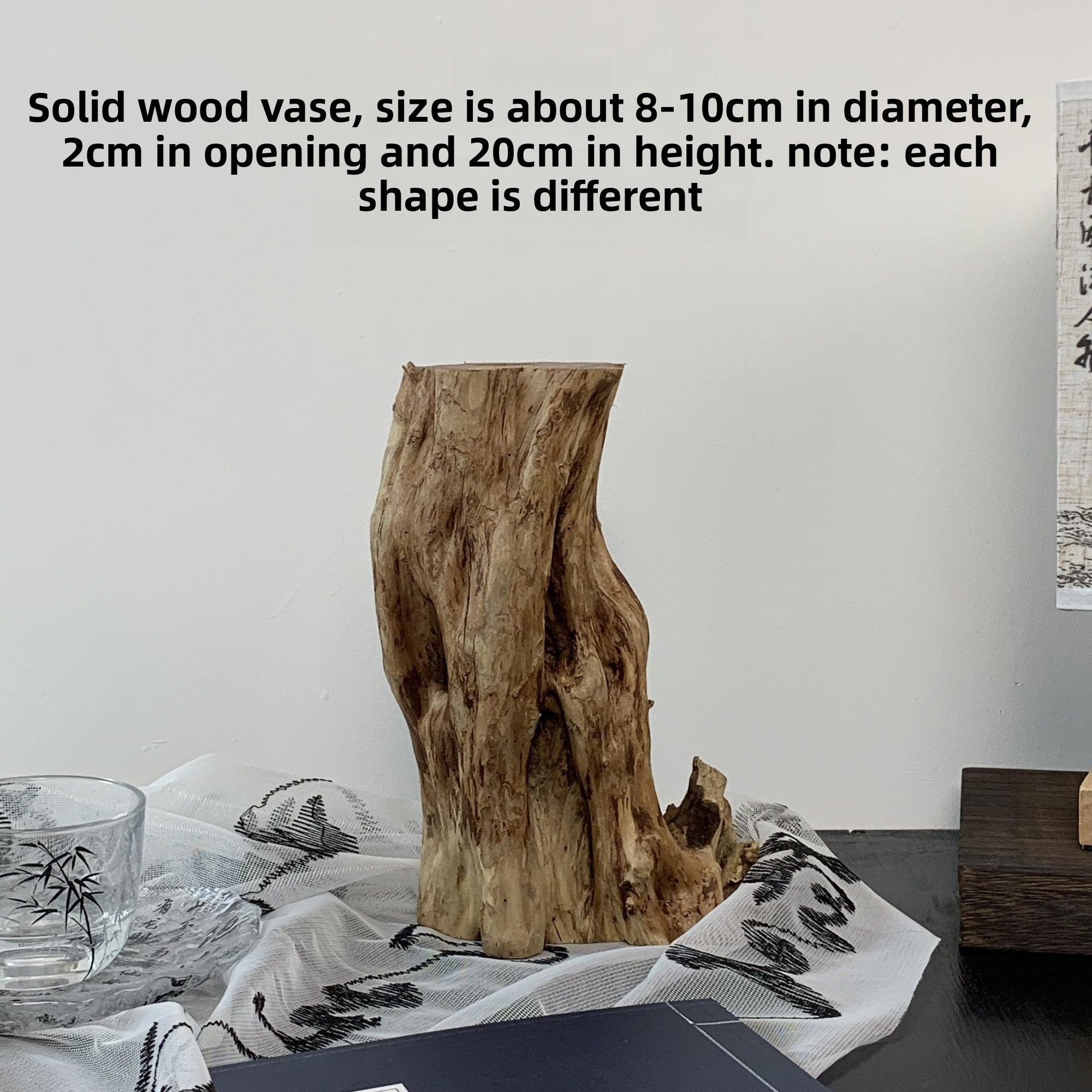 Solid Wood Zen Vase with Dried Flowers