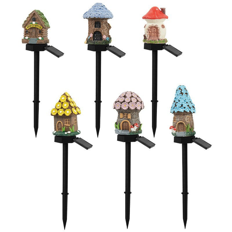 Solar Powered Resin House Garden Light with LED