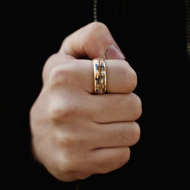 Stainless Steel Meteorite Inlay Ring