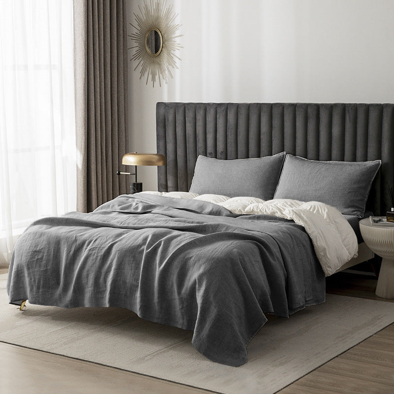Washed Pure Linen Bed Sheet Solid Color Light Luxury
