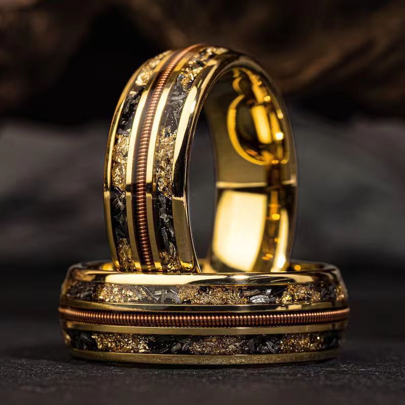 Stainless Steel Meteorite Inlay Ring