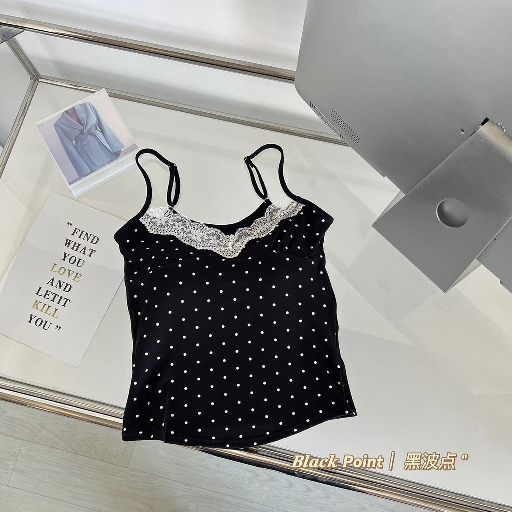 Lace Stitching Polka Dot Camisole Top