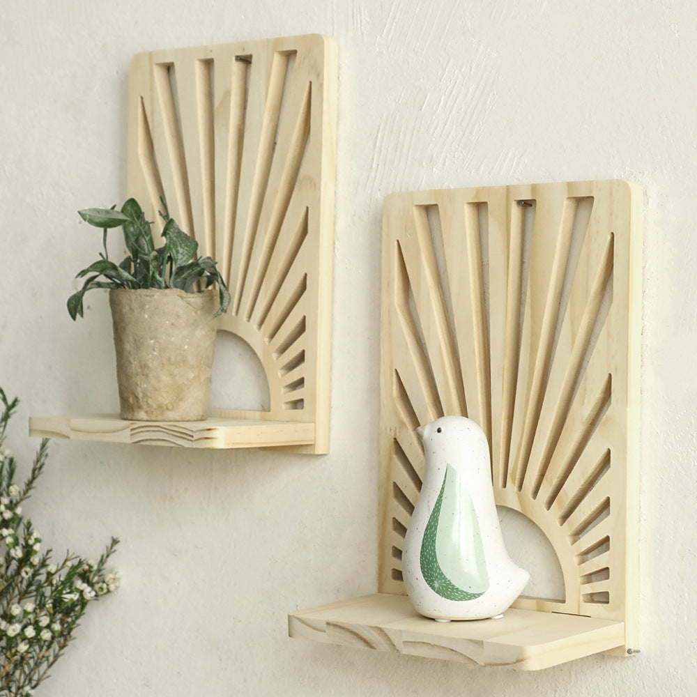 Fan-shaped Hollow Wooden Wall Flower Pot Shelf