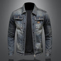 Vintage Washed Denim Jacket with Lapel Collar
