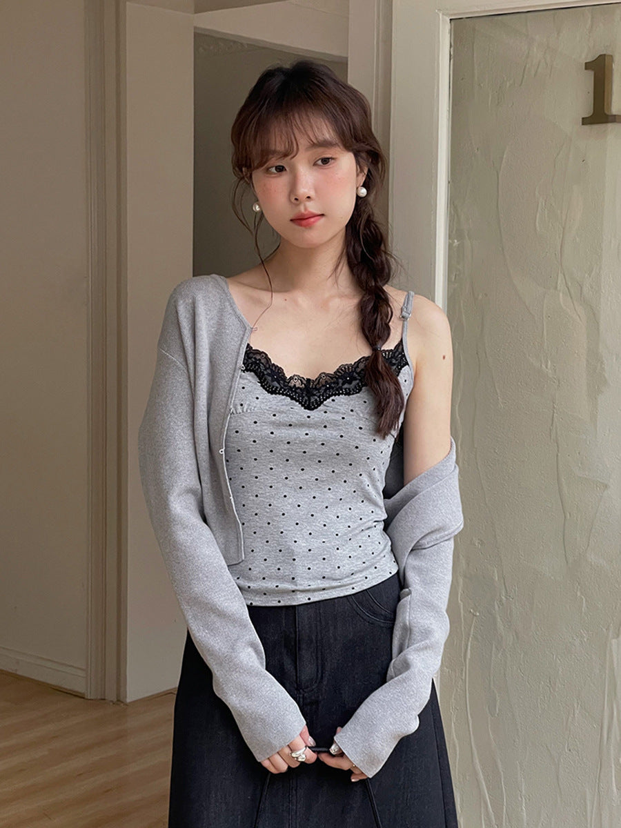 Lace Stitching Polka Dot Camisole Top