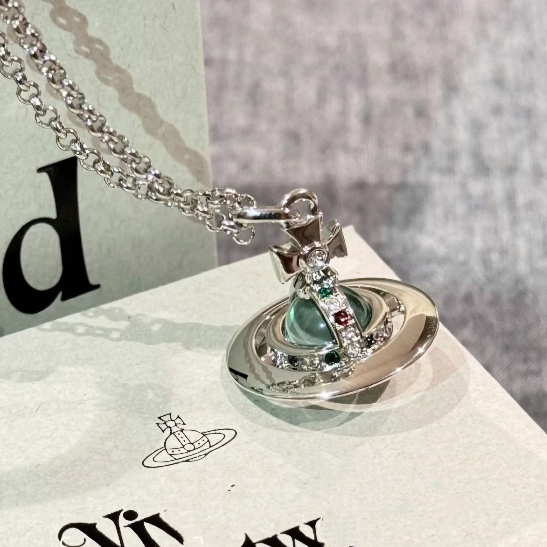 Stereo Planet Alloy Necklace with Rhinestone