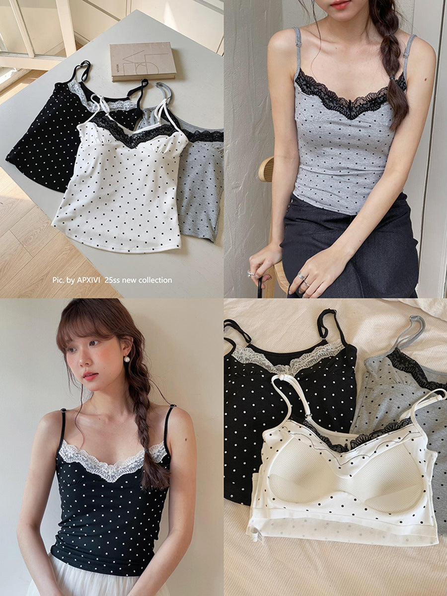 Lace Stitching Polka Dot Camisole Top