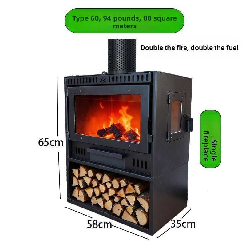 French Style Cream Real Flame Wood Burning Fireplace