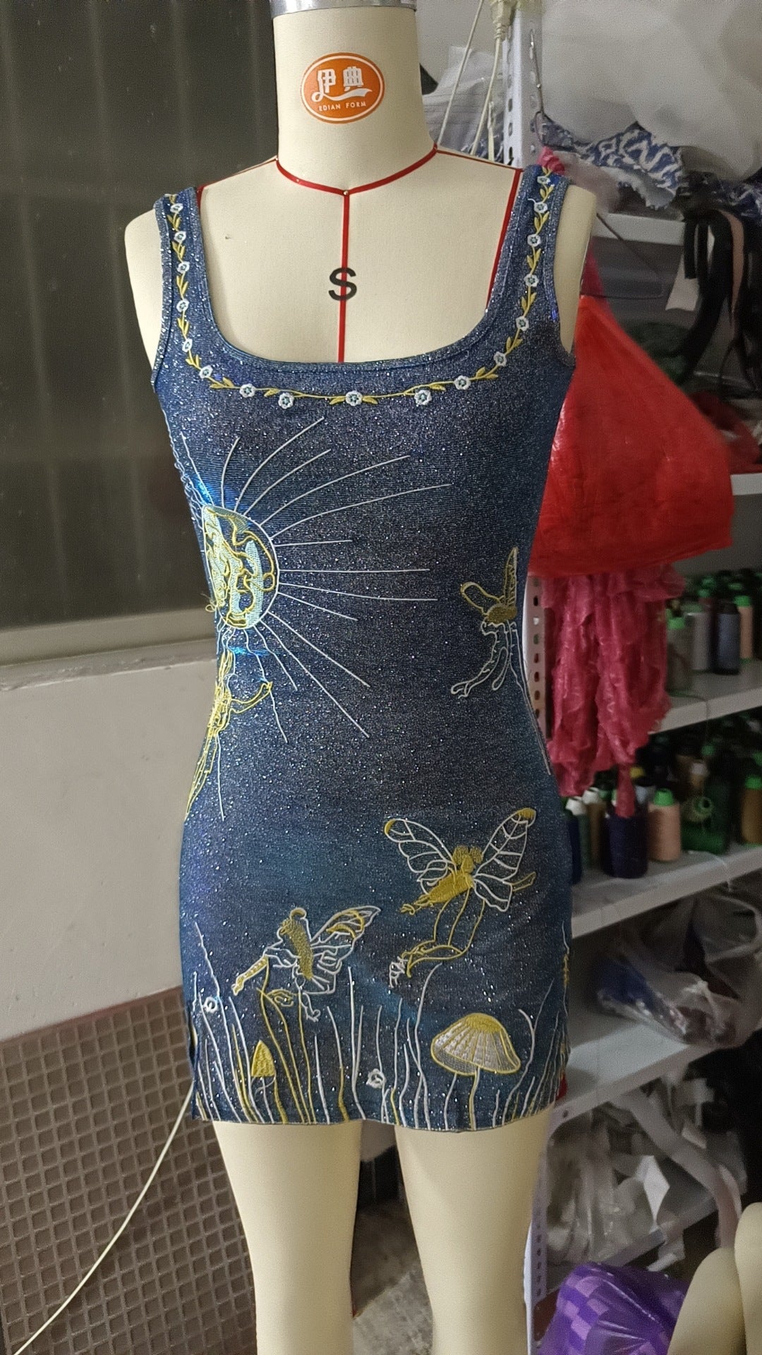 Sling Neck Embroidery Cotton Dress