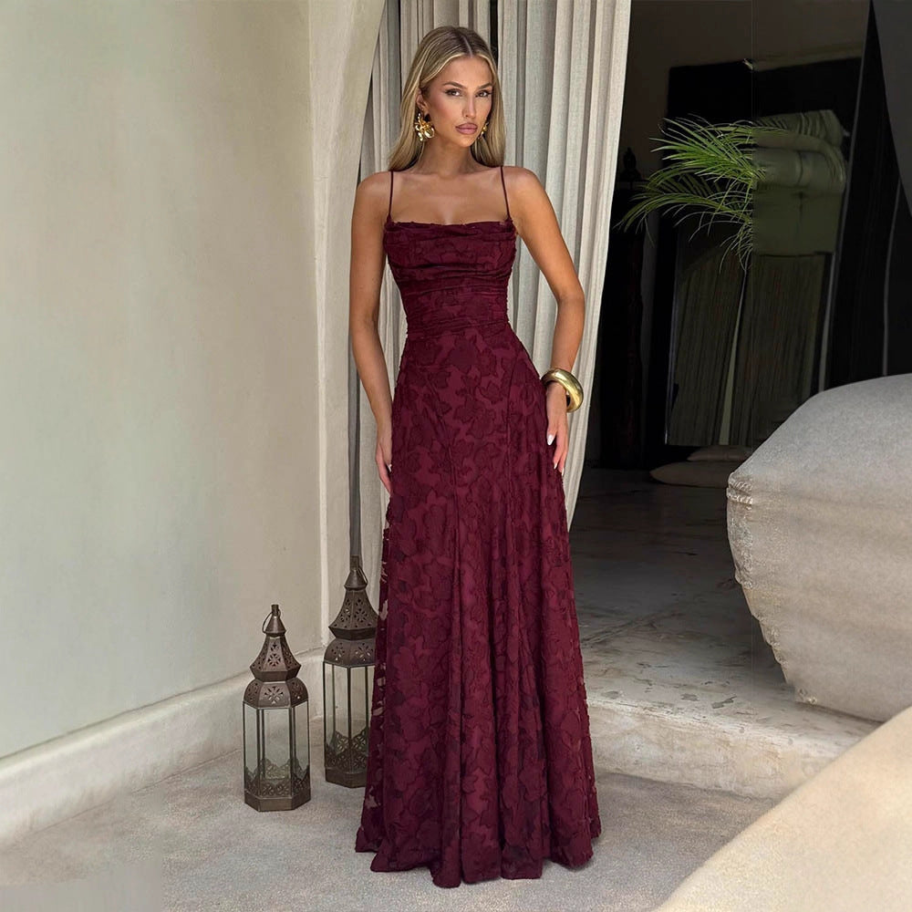 Elegant Sleeveless Suspender Dress with Cross Back Straps