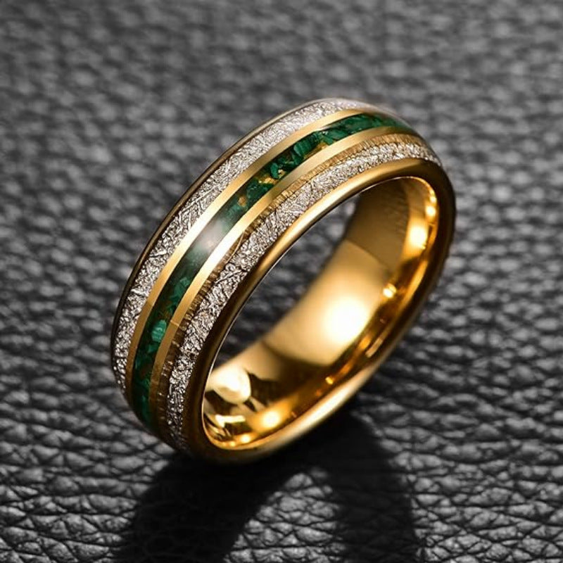 Stainless Steel Meteorite Inlay Ring