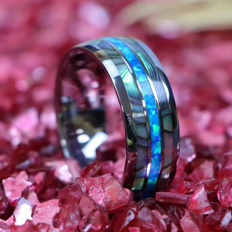 Stainless Steel Meteorite Inlay Ring