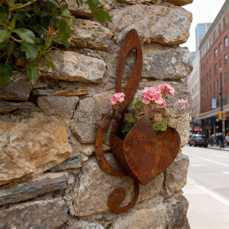 Musical Note Heart Shaped Wall Mounted Flower Pot