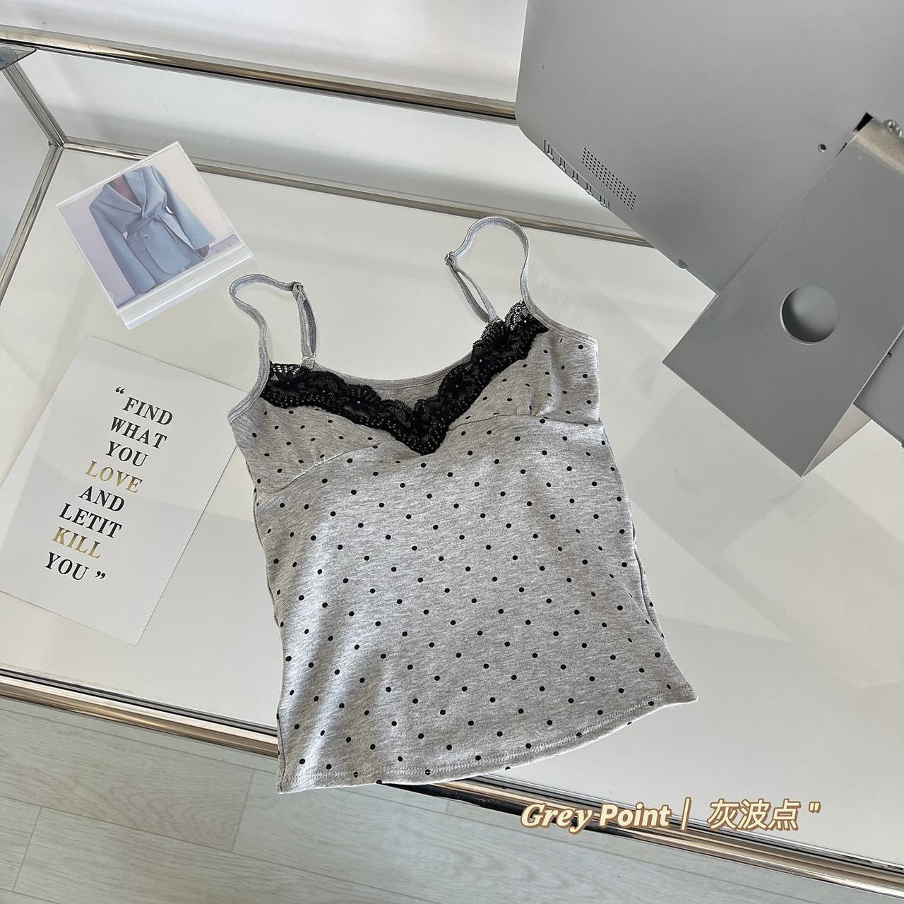 Lace Stitching Polka Dot Camisole Top