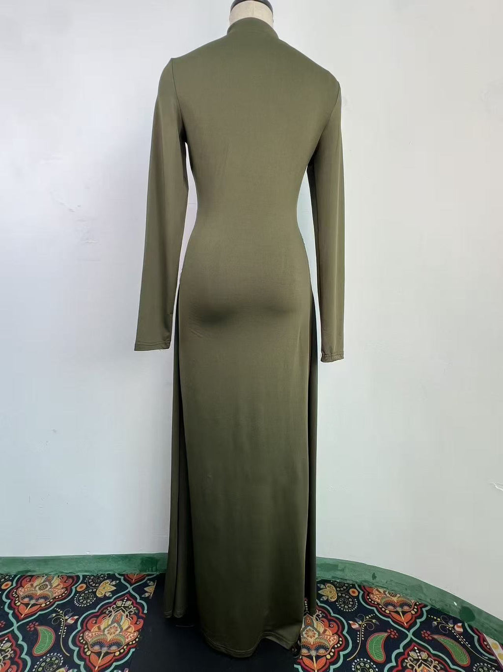 Womens Pleated V-Neck Dress