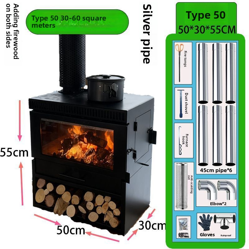 French Style Cream Real Flame Wood Burning Fireplace
