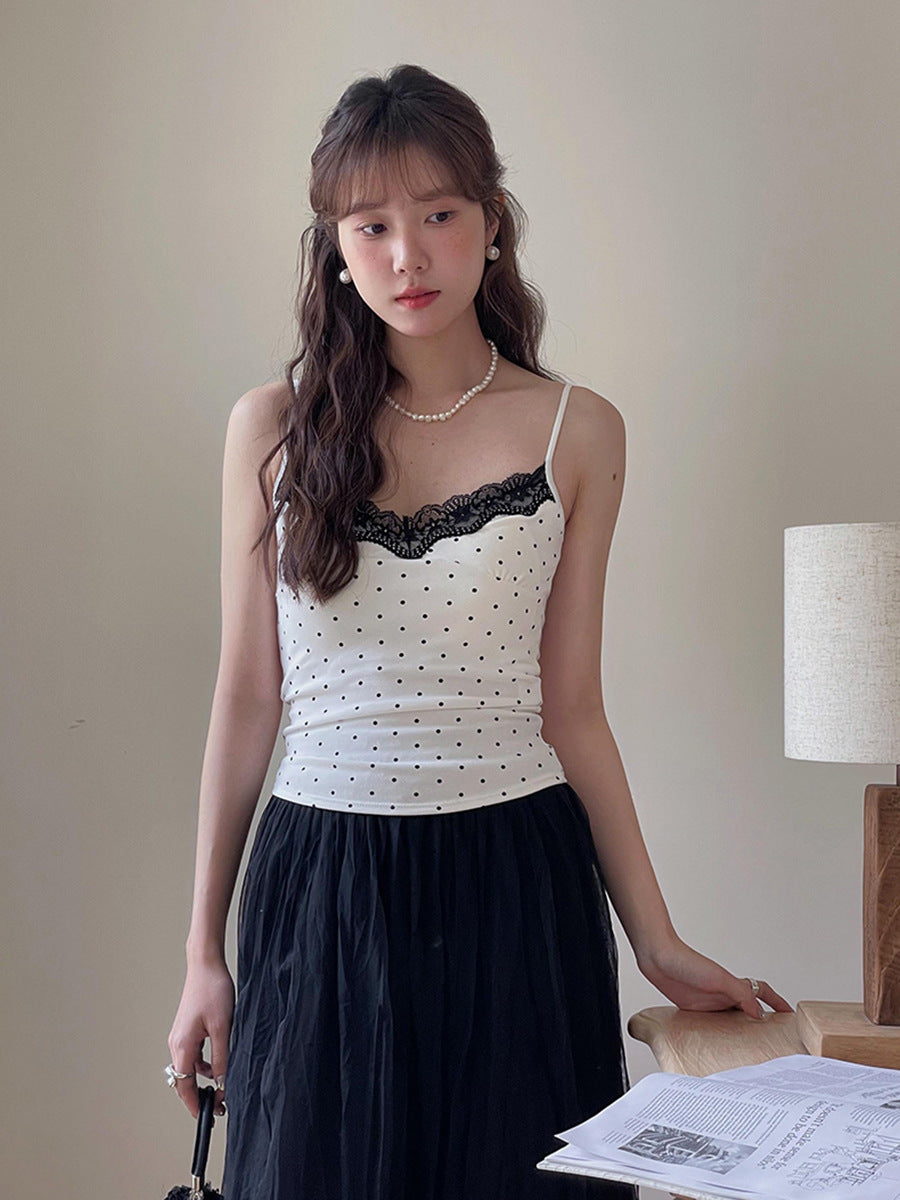 Lace Stitching Polka Dot Camisole Top