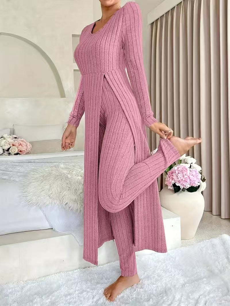 Women's Round Neck Long Sleeve Two-Piece Set