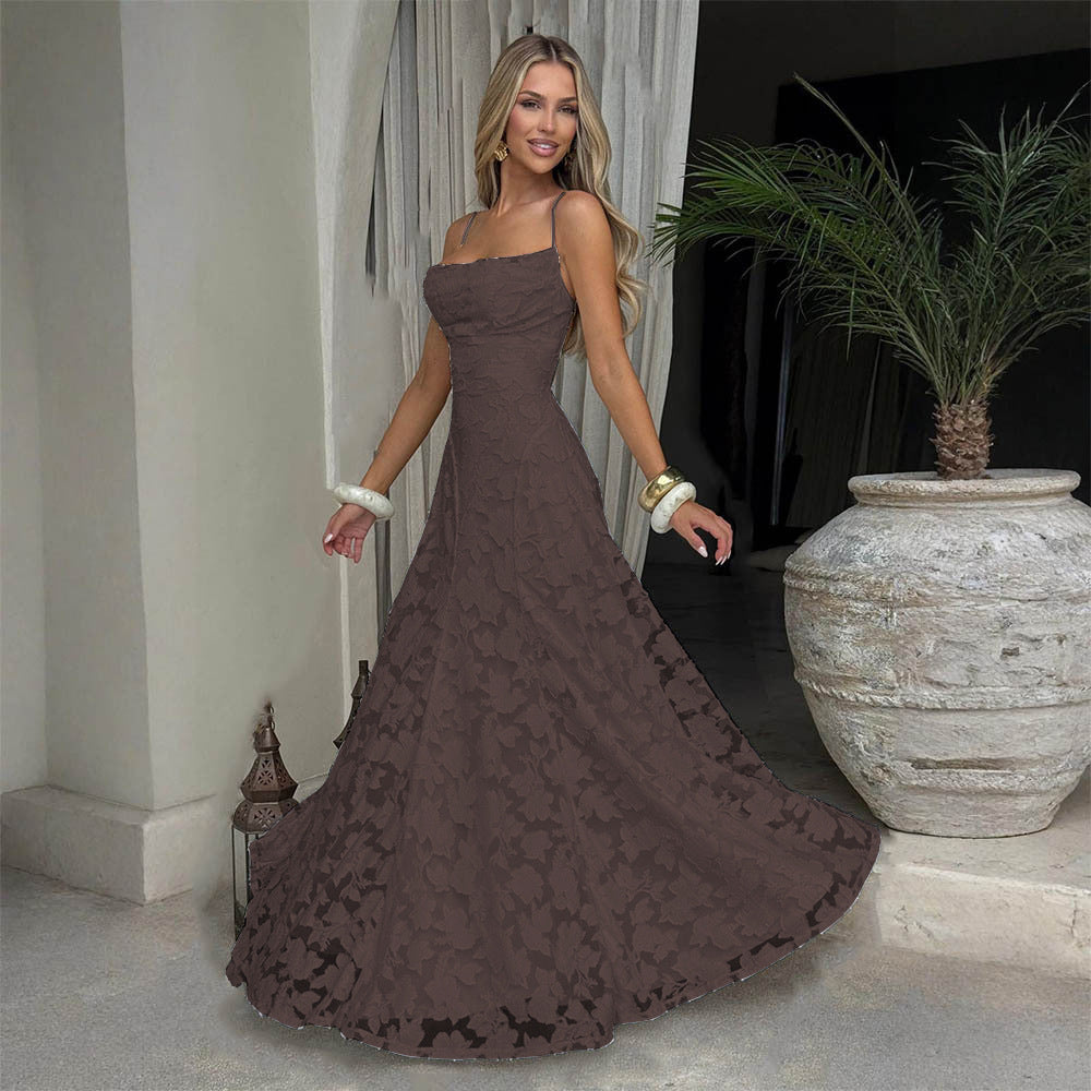 Elegant Sleeveless Suspender Dress with Cross Back Straps