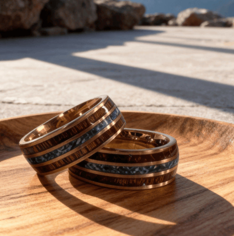 Stainless Steel Meteorite Inlay Ring