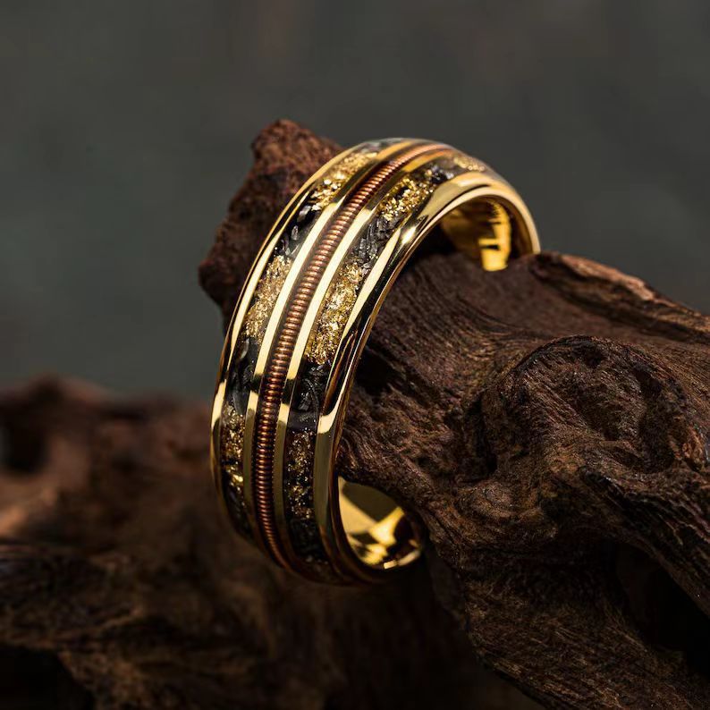 Stainless Steel Meteorite Inlay Ring